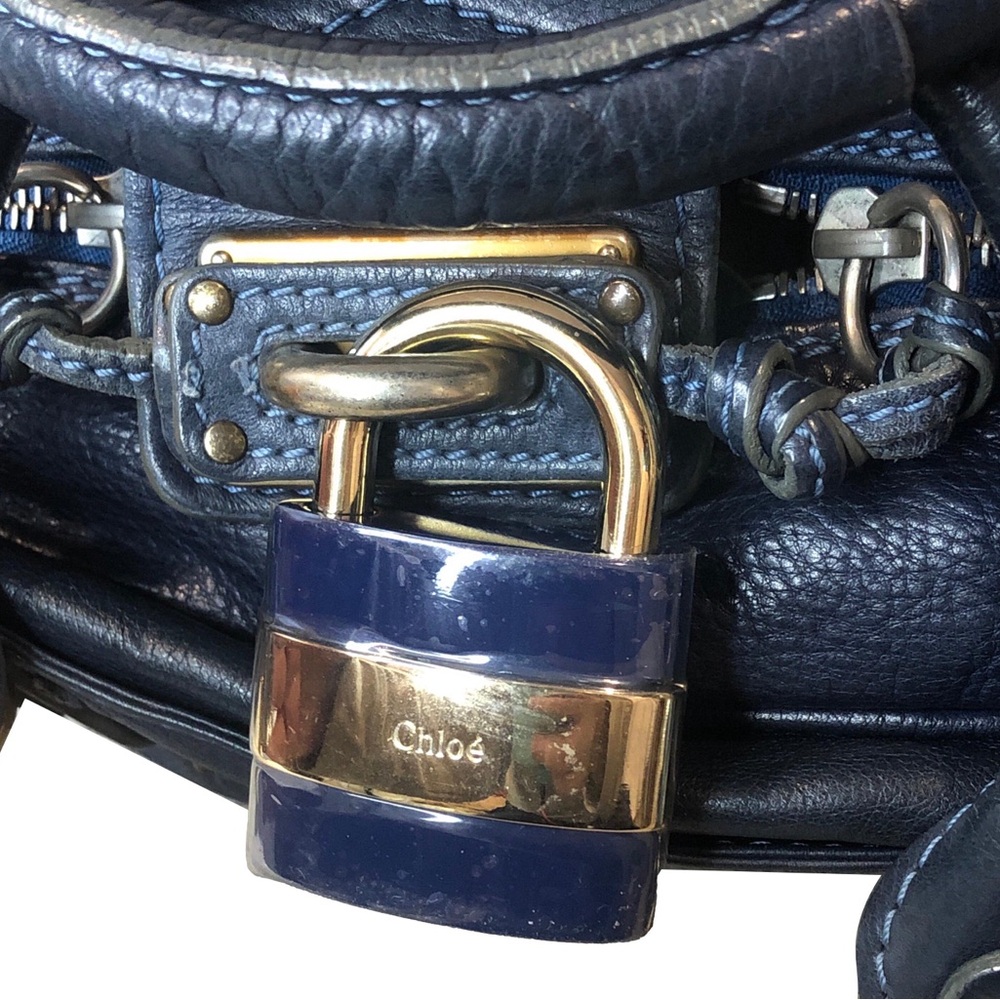 CHLOE Paddington Navy Blue Leather Tote Hand Bag CHLOE Padlock - Picture 5 of 17